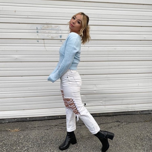 LF CARMAR Harmia White Lace-Up Jeans BNWT - Picture 3 of 5